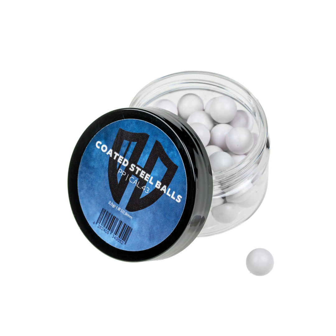 50x COATED STEEL BALLS | PP | 2,5gr. | Stahlkern mit Kunststoffmantel | 10,9mm | Cal.43 | Walther PPQ M2 | T4E TPM1