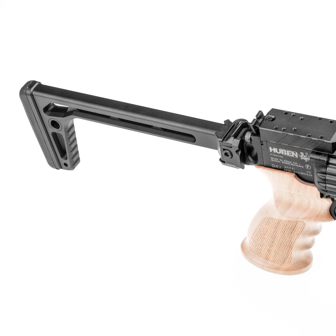 Schulterstütze | Huben GK1  Cal.22 & Cal.25 | Klappschaft | CNC-Aluminium | schwarz eloxiert
