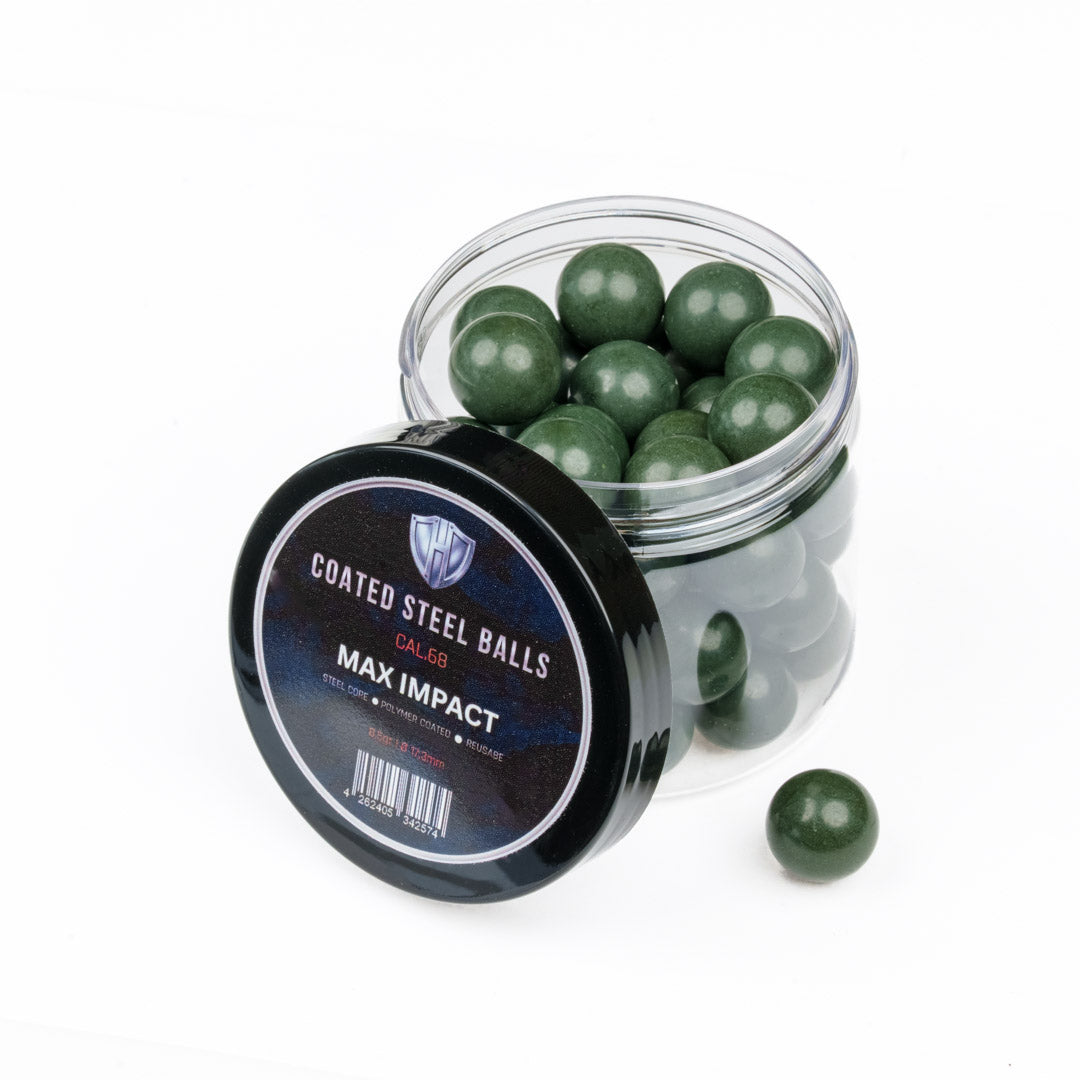 45x COATED STEEL BALLS | PP  | 8,5gr. | Stahlkern mit Kunststoffmantel | 17,3mm | HDR68 | HDS68 | HDX68 | HDB68 | Pistelle X-68 | TC 68 | Cal.68
