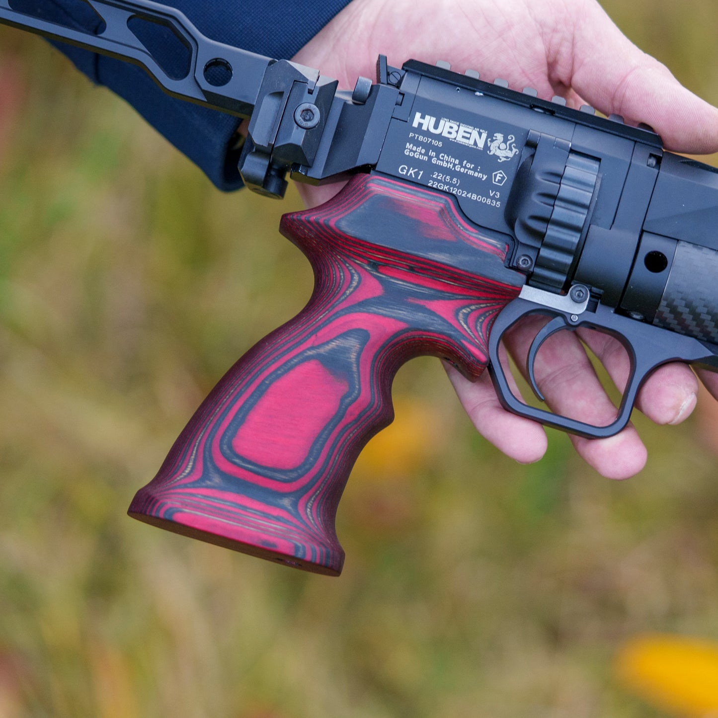 Handgriff für Huben GK1 | Hochwertiges Holz Birke | handmade | Rot-Schwarz