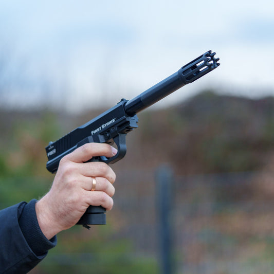 TUNING BARREL FSC PISTOL (B-LAGER) | ALUMINIUM + MUSEBREMSE | SORT | 22x1,5mm | FSC pistol | Valken Milsig M17 | HDX68 | DIAMETER.684